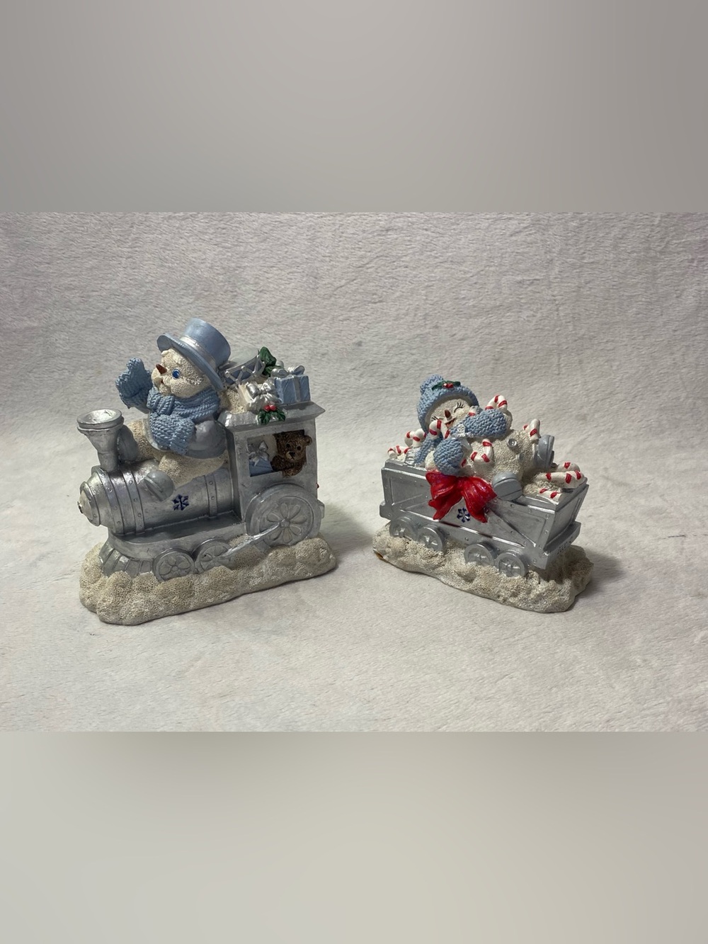 Vintage Encore Snow Buddies Set Of 2 Snowville Express Snowman Train Figurines